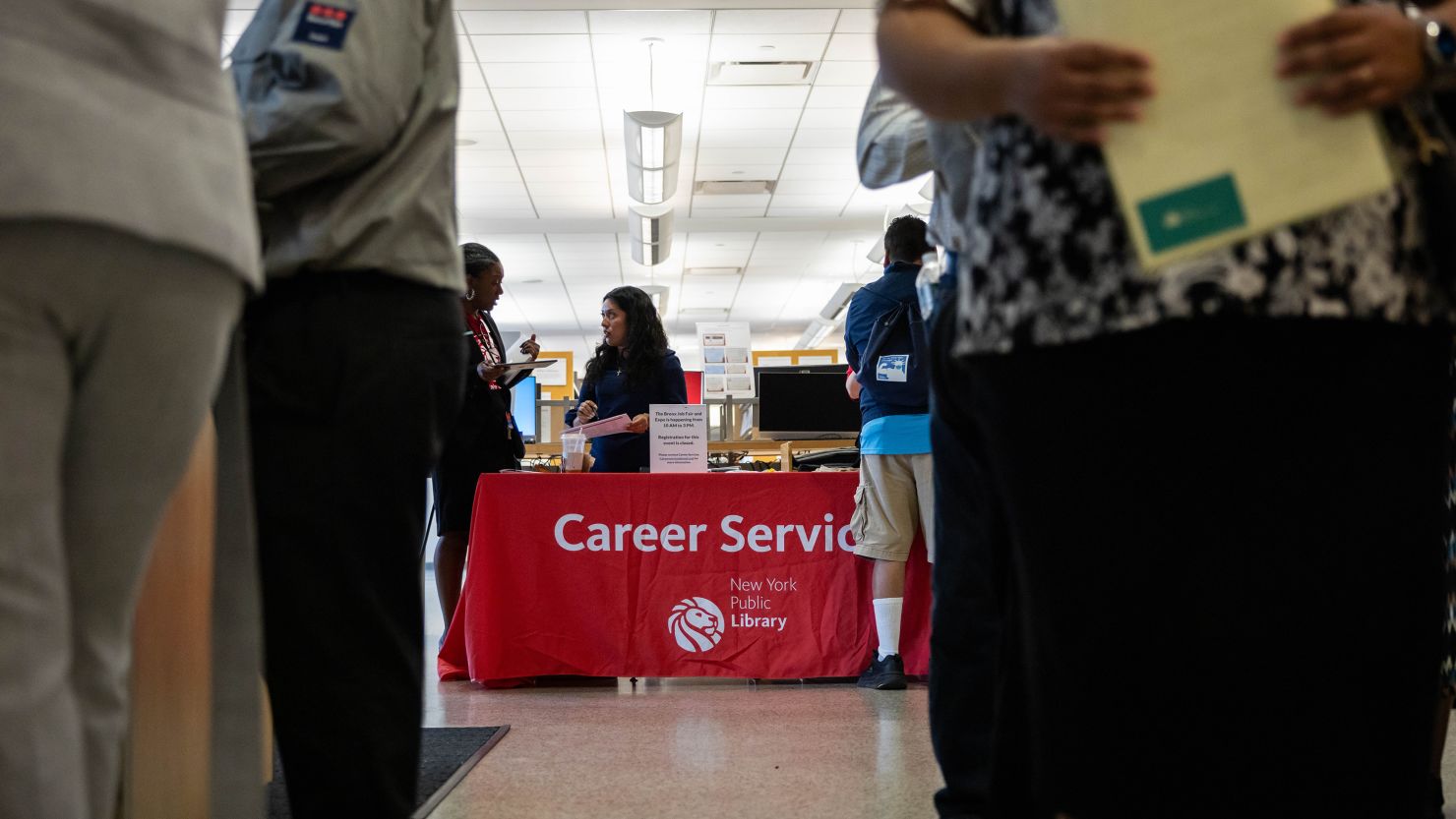 Jobseekers during the New York Public Library's annual Bronx Job Fair & Expo at the Bronx Library Center in New York on Friday, September 6, 2024.