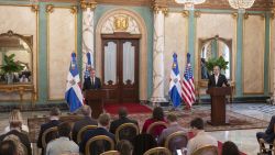 (L-R) US Secretary of State Antony Blinken and President of the Dominican Republic Luis Abinader hold a joint news conference at the National Palace on September 6, 2024, in Santo Domingo. (Photo by ROBERTO SCHMIDT / POOL / AFP) (Photo by ROBERTO SCHMIDT/POOL/AFP via Getty Images)