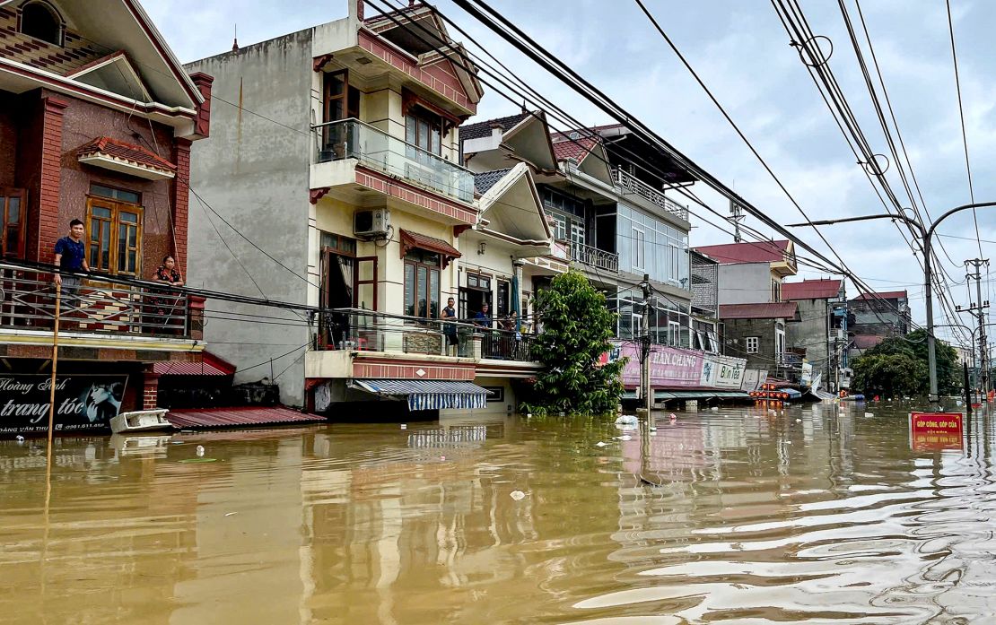 A flooded street in Trang Dinh district, Lang Son province, on September 9, 2024, after Typhoon Yagi swept through the country's north.