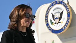 US Vice President and Democratic presidential candidate Kamala Harris boards Air Force Two as she departs Pittsburgh International Airport in Pittsburgh, Pennsylvania, on September 9, 2024, en route to Philadelphia. (Photo by Mandel NGAN / AFP) (Photo by MANDEL NGAN/AFP via Getty Images)