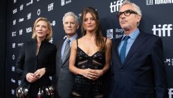 (L-R) Australian-US actress Cate Blanchett, US actor Kevin Kline, Australian actress Leila George and Mexican filmmaker Alfonso Cuaron attend the Canadian premiere of "Disclaimer" at the Royal Alexandra theatre during the Toronto International Film Festival (TIFF) in Toronto, Ontario, Canada, on September 9, 2024. (Photo by VALERIE MACON / AFP) (Photo by VALERIE MACON/AFP via Getty Images)