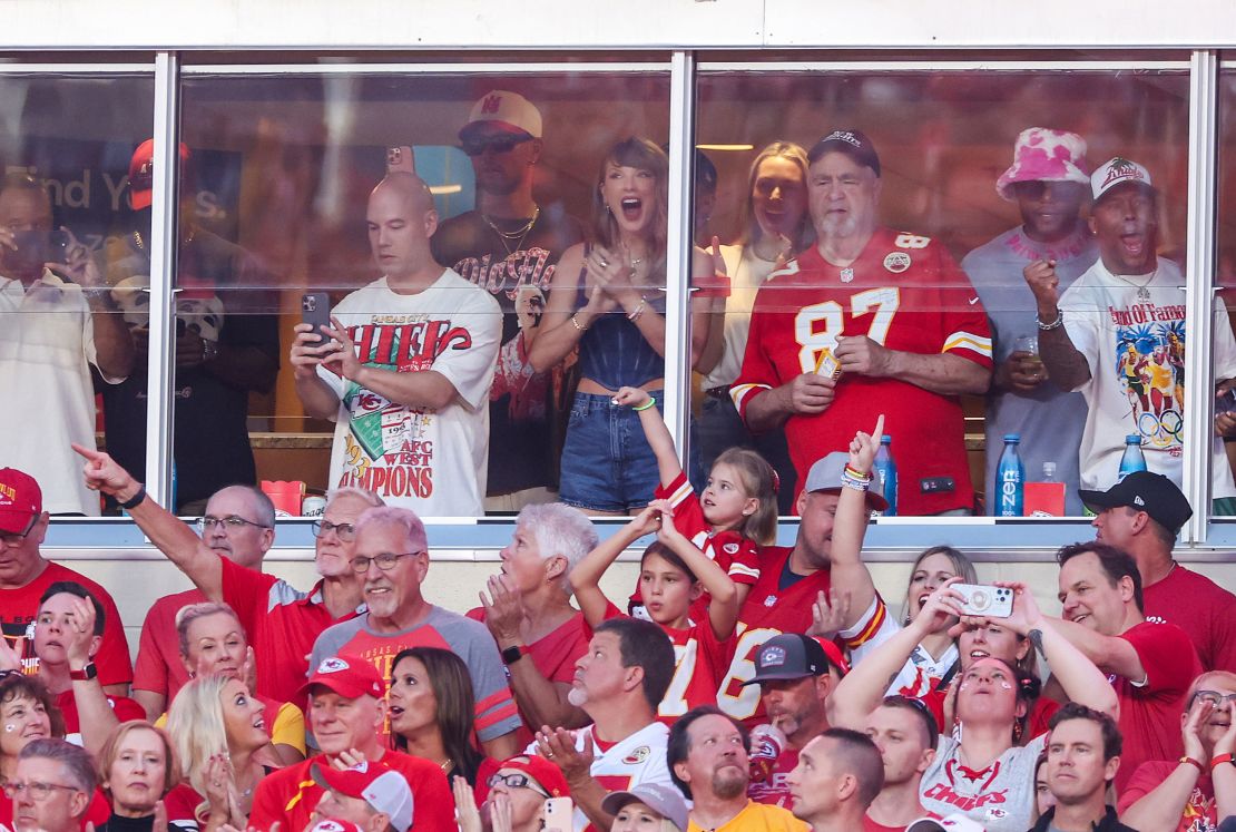 Taylor Swift and Ed Kelce the Chiefs-Ravens game at Arrowhead Stadium in Kansas City on Thursday.