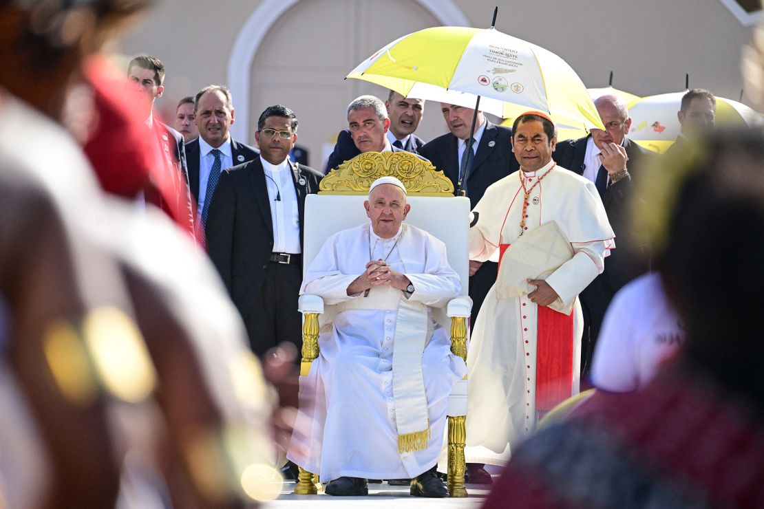 Pope Francis is pictured leading Mass on Tuesday.