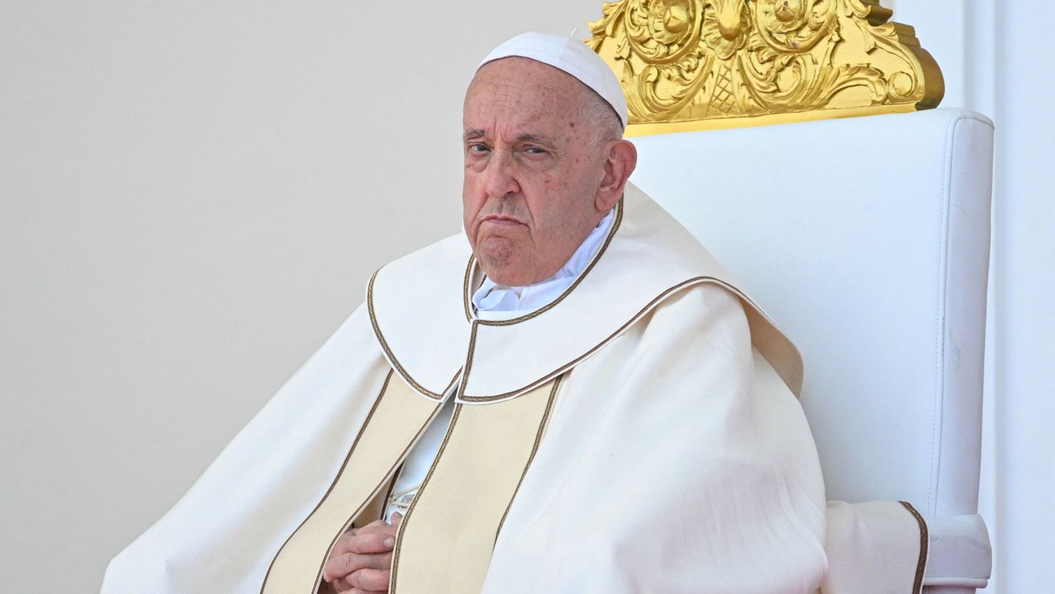 Pope Francis attends a mass at the Esplanade of Tasitolu in Dili, East Timor, on September 10, 2024.