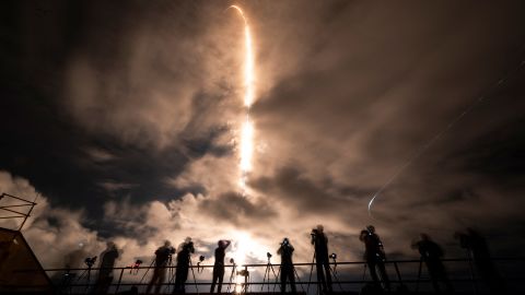 TOPSHOT - A SpaceX Falcon 9 rocket with the Crew Dragon Resilience capsule, carrying the crew of the Polaris Dawn Mission, lifts off from Launch Complex 39A at Kennedy Space Center in Cape Canaveral, Florida, on September 10, 2024. (Photo by CHANDAN KHANNA / AFP) (Photo by CHANDAN KHANNA/AFP via Getty Images)