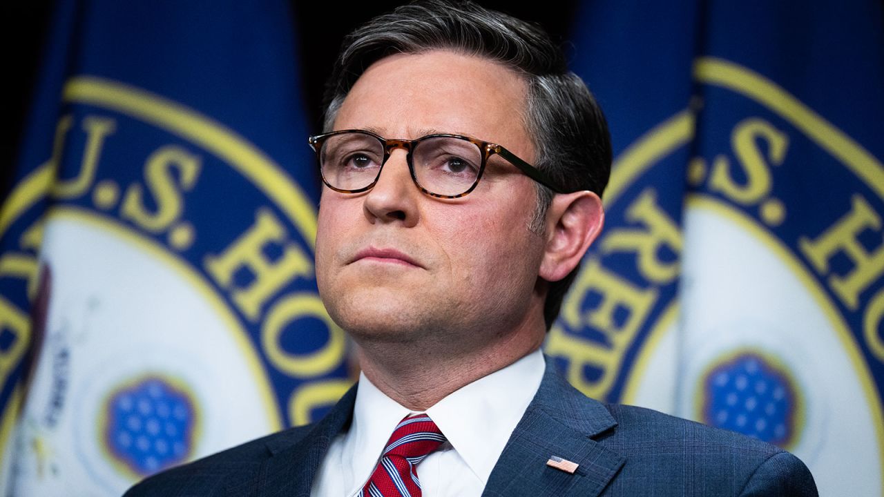 UNITED STATES - SEPTEMBER 10: Speaker of the House Mike Johnson, R-La., conducts a news conference in the Capitol Visitor Center after a meeting of the House Republican Conference on Tuesday, September 10, 2024. (Tom Williams/CQ-Roll Call, Inc via Getty Images)