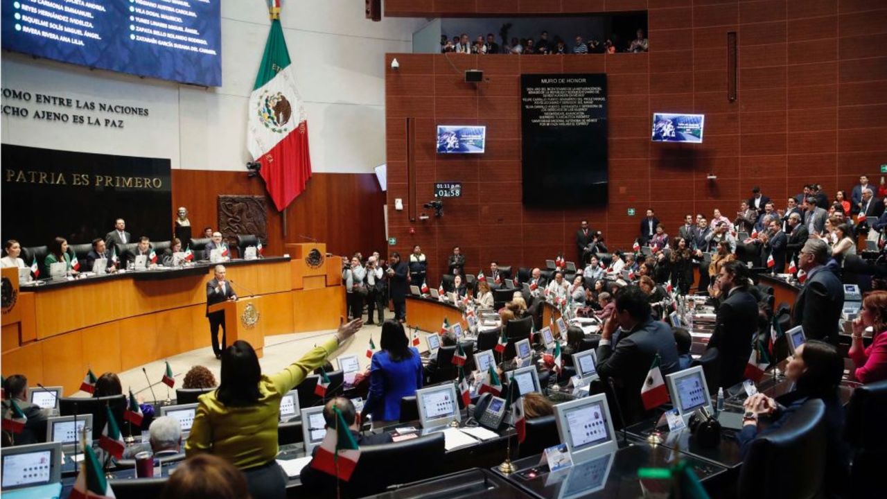 National Action Party Senator Miguel Angel Yunes (L) addresses lawmakers in the legislature's upper house during the legislation of the judicial reform proposed by the government at the National Congress in Mexico City on September 10, 2024. Mexican President Andres Manuel Lopez Obrador's controversial reform, which proposes the popular election of judges and magistrates, began its final stage in the Senate on Tuesday amid protests, tensions with the United States, and economic nervousness. (Photo by Cesar SANCHEZ / AFP) (Photo by CESAR SANCHEZ/AFP via Getty Images)