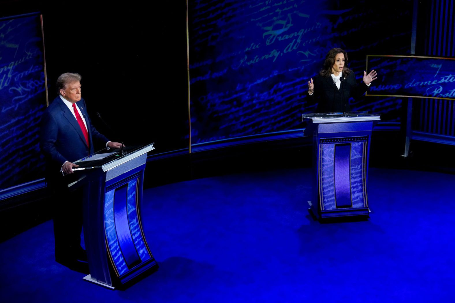 Harris answers a question during the debate. This was the first time she and Trump had met.