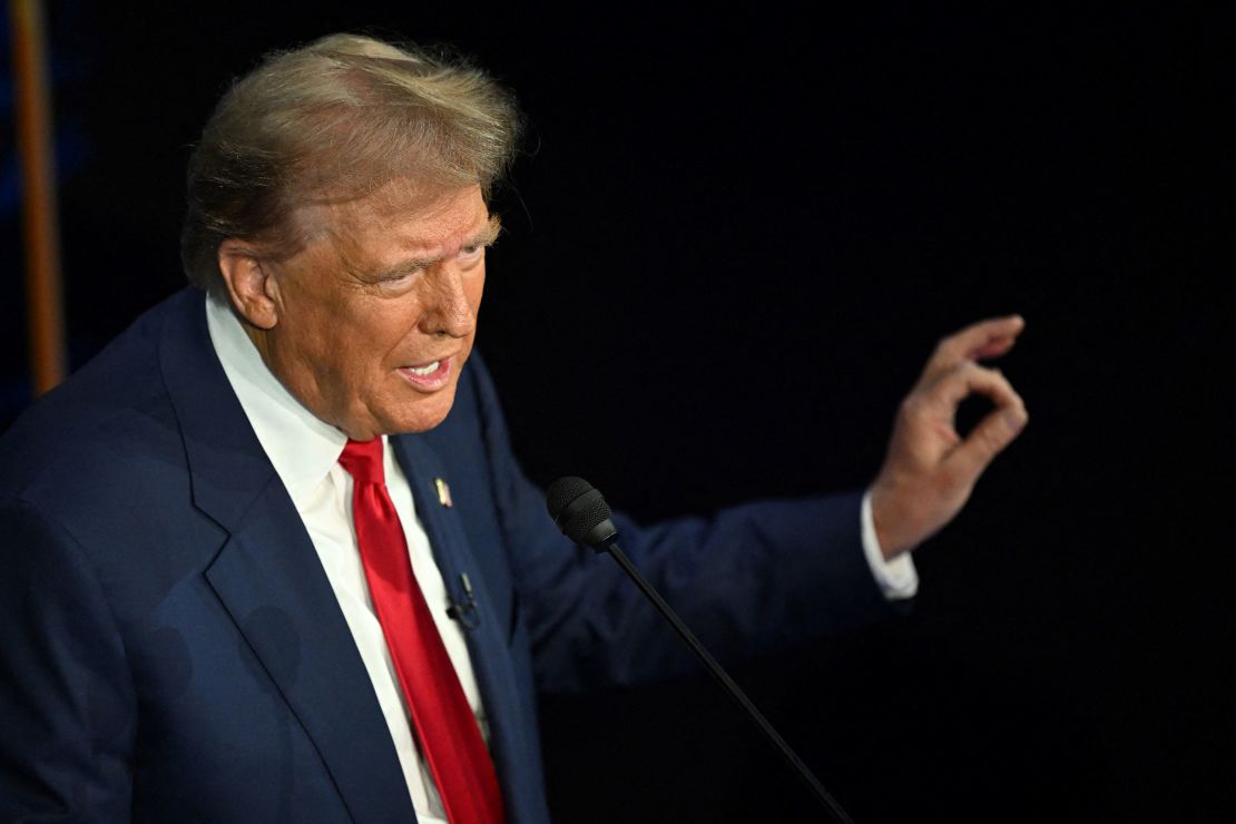 Trump speaks during the presidential debate with Harris on Tuesday in Philadelphia.