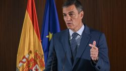 Spain's Prime Minister Pedro Sanchez speaks during a press conference at the Mondragon Industrial Park in Kunshan, located in China's southeastern Jiangsu province, near Shanghai, on September 11, 2024. (Photo by Hector RETAMAL / AFP) (Photo by HECTOR RETAMAL/AFP via Getty Images)