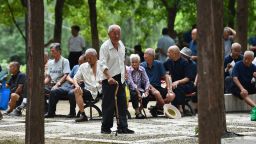 Senior citizens relax at a park in Fuyang city in eastern China's Anhui province earlier this month.