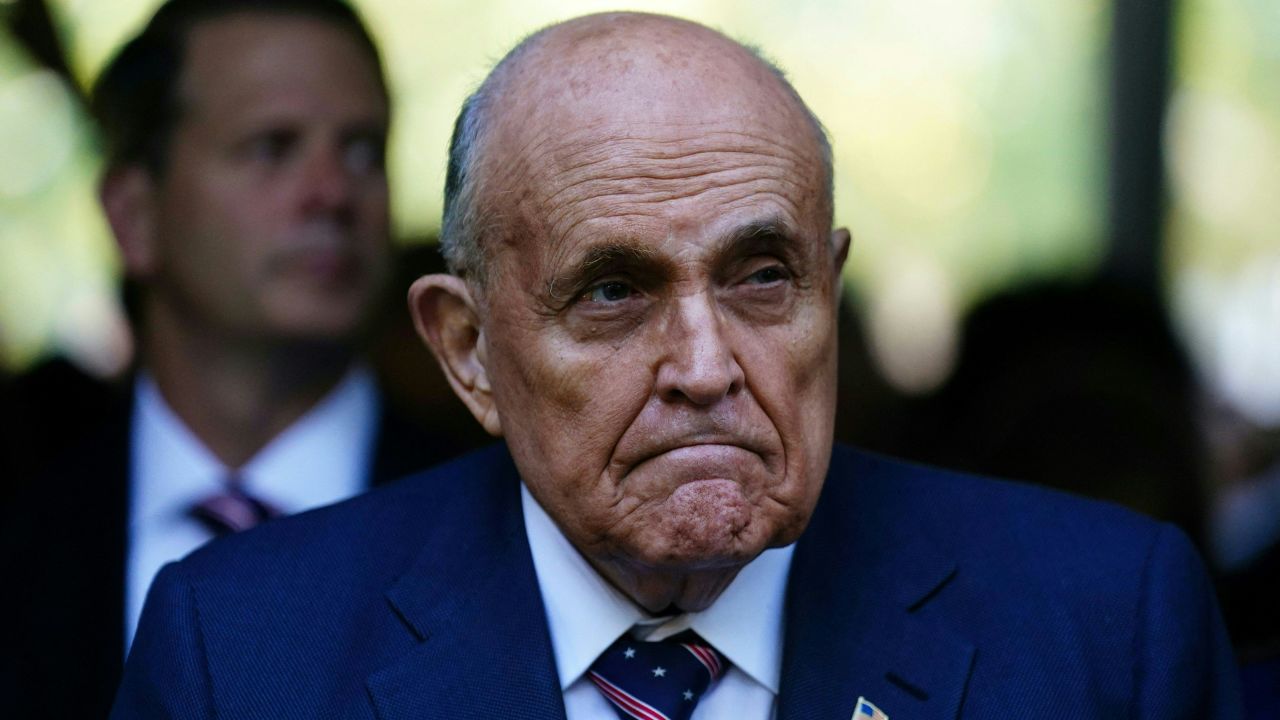 former New York City Mayor Rudy Giuliani attends a remembrance ceremony on the 23rd anniversary of the September 11 terror attack on the World Trade Center at Ground Zero, in New York City on September 11, 2024. (Photo by Adam GRAY / AFP) (Photo by ADAM GRAY/AFP via Getty Images)