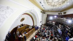 The president of the National Assembly, Jorge Rodriguez (L-C), speaks during a session at the National Assembly in Caracas on September 11, 2024. Venezuelan head of parliament, Jorge Rodriguez, proposed that the National Assembly adopt a resolution urging President Nicolas Maduro, whose re-election is being contested by the opposition, to "sever all relations" with Spain, where the opposition candidate has found asylum (Photo by Pedro Rances Mattey / AFP) (Photo by PEDRO RANCES MATTEY/AFP via Getty Images)