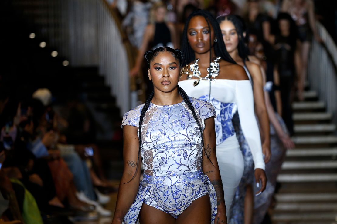 Olympic gymnast Jordan Chiles made her runway debut at Kim Shui.