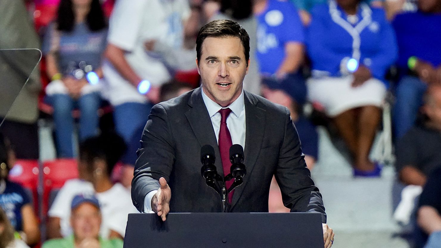 Jeff Jackson, now North Carolina's Attorney General, during a campaign event with then-US Vice President Kamala Harris at Bojangles Arena in Charlotte, North Carolina, on Thursday, Sept. 12, 2024.