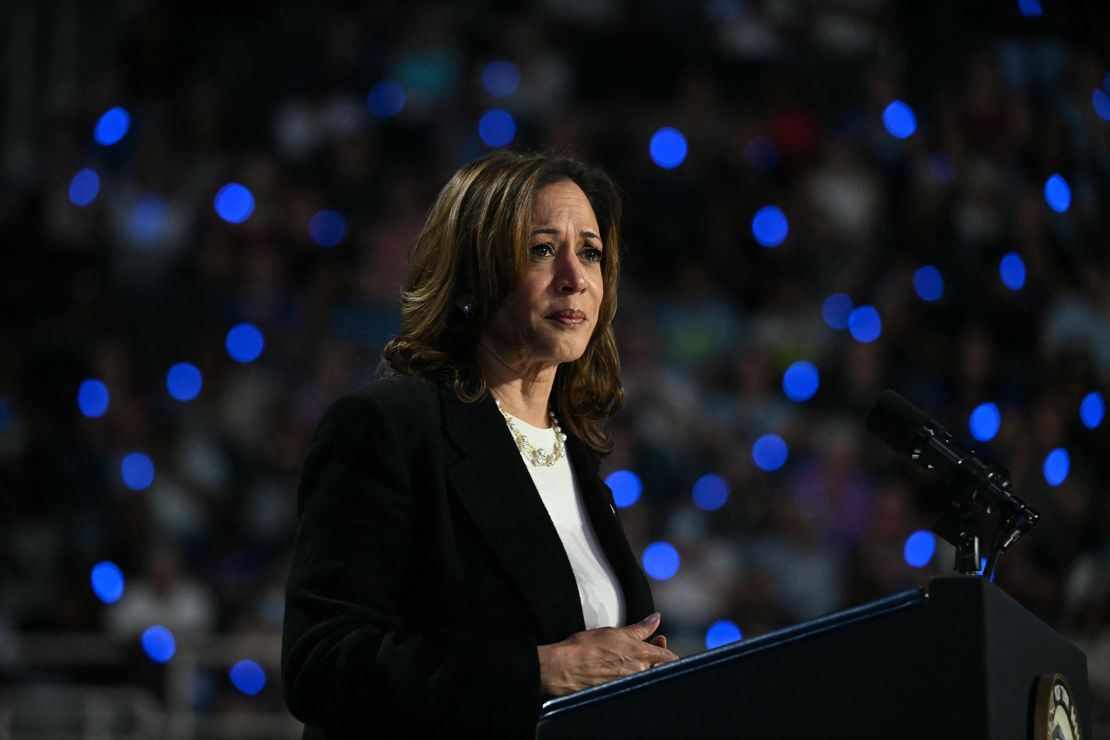 Harris speaks at a campaign rally in Charlotte, North Carolina on September 12, 2024.