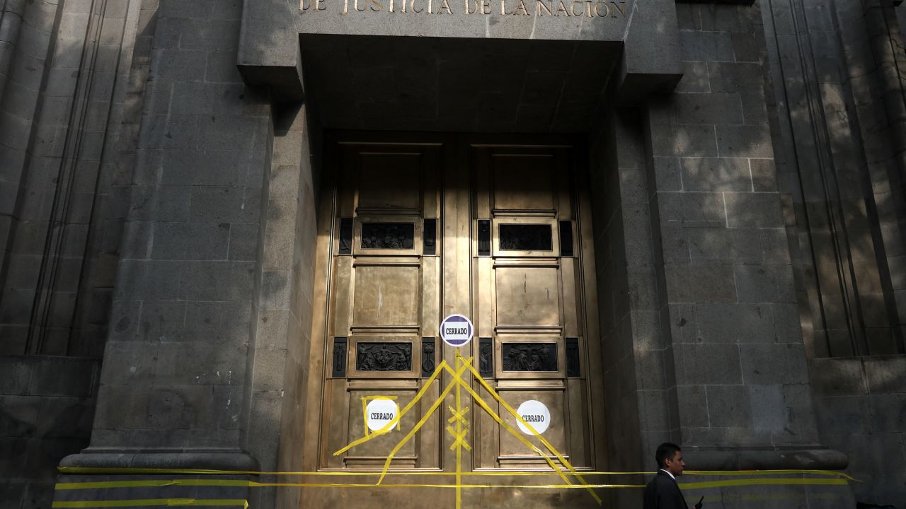 View of the facade of the Supreme Court of Justice of the Nation as their suspension of activities continues after controversial judicial reform by the government was approved in Mexico City on September 12, 2024. President Andrés Manuel López Obrador's controversial judicial reform, which makes Mexico the first country in the world to elect all of its judges by popular vote, was ready to be enacted after gaining the support of 18 state congresses. (Photo by Silvana FLORES / AFP) (Photo by SILVANA FLORES/AFP via Getty Images)