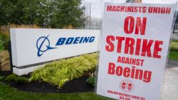 RENTON, WASHINGTON - SEPTEMBER 13: A strike sign is pictured outside a Boeing factory on September 13, 2024 in Renton, Washington. The Boeing Machinists union voted overwhelmingly to reject the airplane maker's contract offer and strike. (Photo by Stephen Brashear/Getty Images)