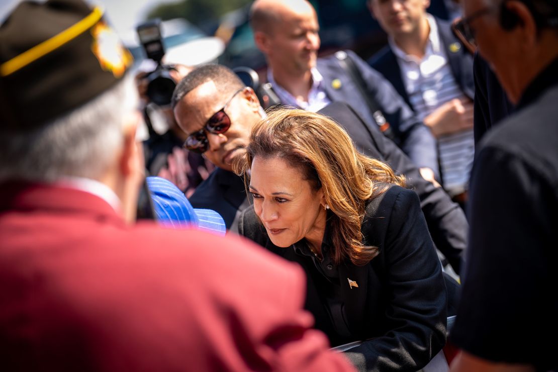 Vice President Kamala Harris greets supporters as she arrives at John Murtha Johnstown-Cambria Airport in Johnstown, Pennsylvania, on September 13, 2024.