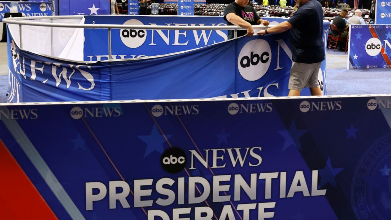 PHILADELPHIA, PENNSYLVANIA - SEPTEMBER 09: ABC News signage is installed in the media file center inside the Pennsylvania Convention Center one day before the presidential debate on September 09, 2024 in Philadelphia, Pennsylvania. Democratic presidential nominee, U.S. Vice President Kamala Harris and Republican presidential nominee, former President Donald Trump will face off in their first debate Tuesday evening at The National Constitution Center. (Photo by Chip Somodevilla/Getty Images)