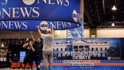 PHILADELPHIA, PENNSYLVANIA - SEPTEMBER 09: ABC News signage is installed in the media file center inside the Pennsylvania Convention Center one day before the presidential debate on September 09, 2024 in Philadelphia, Pennsylvania. Democratic presidential nominee, U.S. Vice President Kamala Harris and Republican presidential nominee, former President Donald Trump will face off in their first debate Tuesday evening at The National Constitution Center. (Photo by Chip Somodevilla/Getty Images)