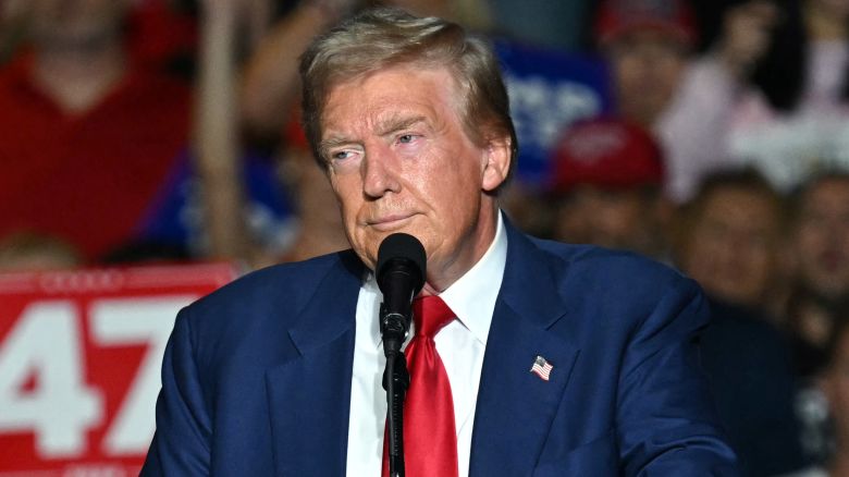 Former US President and Republican presidential candidate Donald Trump speaks during a campaign rally at the Expo World Market Center in Las Vegas, Nevada, on September 13, 2024.