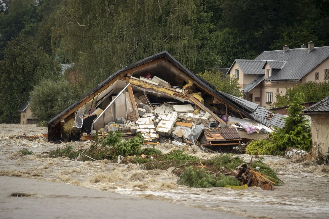 A flooded house on September 15, 2024, in Jesenik, Czech Republic.