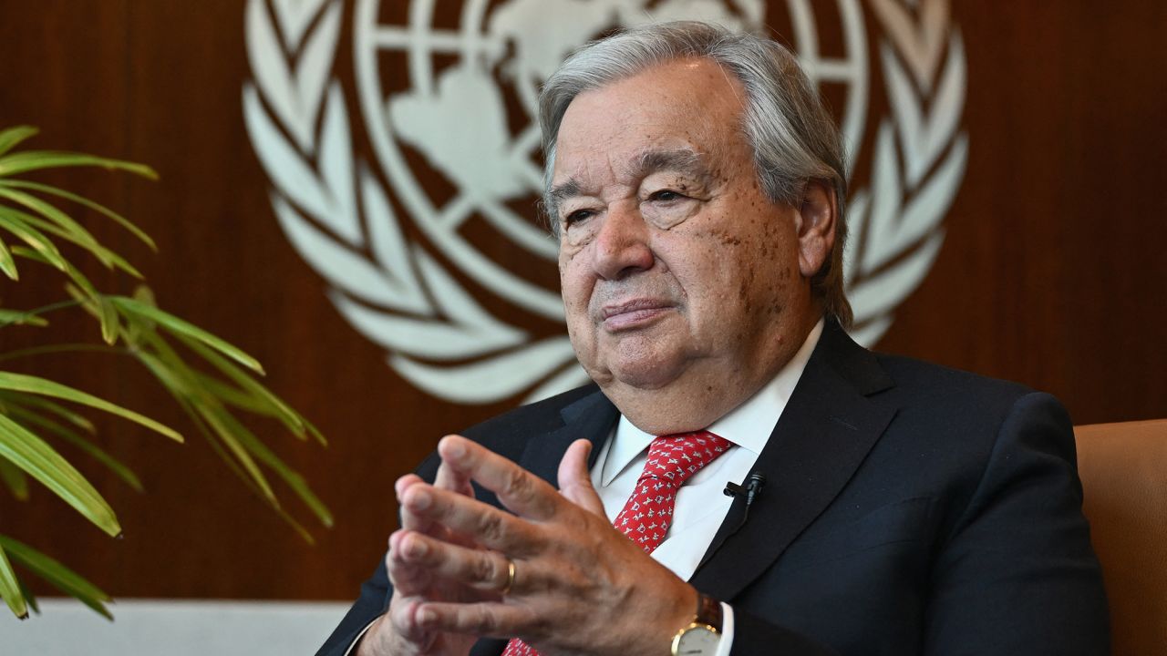 UN Secretary-General Antonio Guterres speaks during an interview with at the United Nations headquarters on September 16, in New York City.