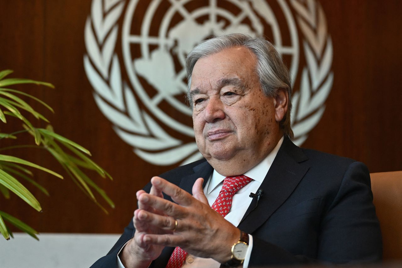 UN Secretary-General Antonio Guterres speaks during an interview at the United Nations headquarters on September 16, in New York City.