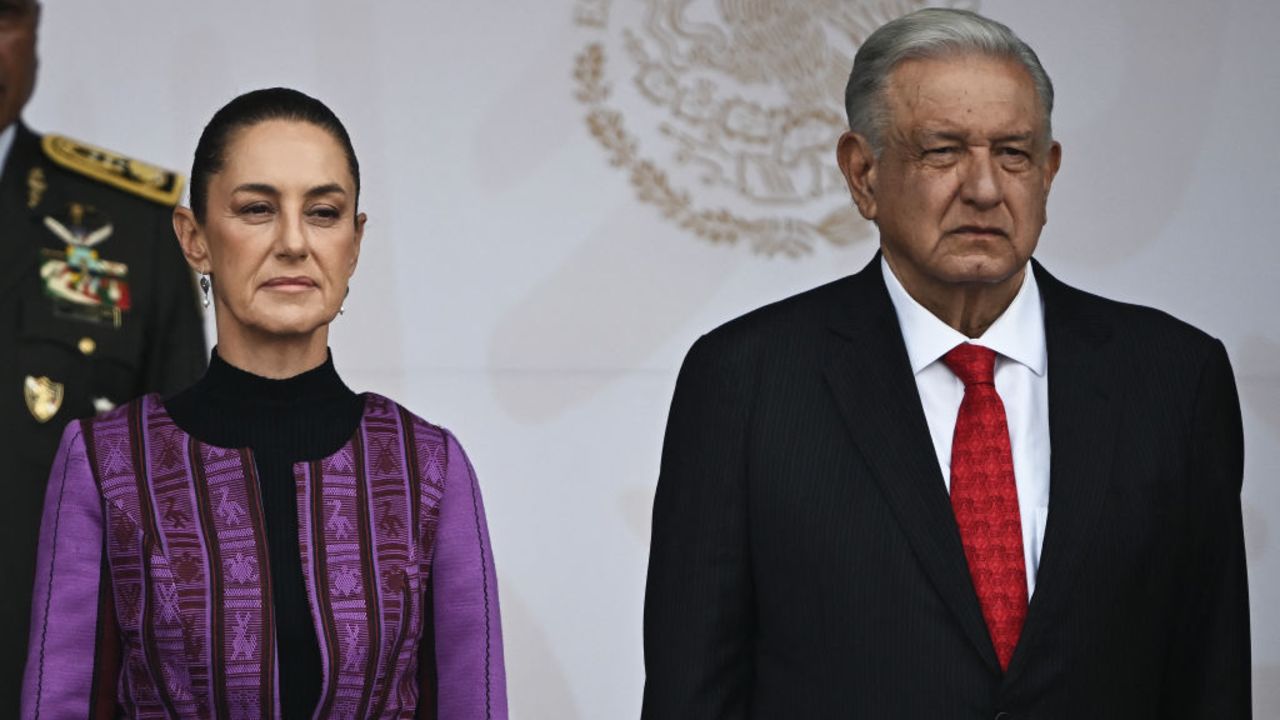 Mexican President Andres Manuel Lopez Obrador (R) and Mexican president-elect Claudia Sheinbaum attend the military parade for the 214th anniversary of Independence Day at the Zocalo Square in Mexico City on September 16, 2024. (Photo by CARL DE SOUZA / AFP) (Photo by CARL DE SOUZA/AFP via Getty Images)