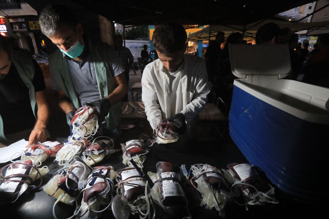 Paramedics collect blood donations in Beirut on September 17, 2024.