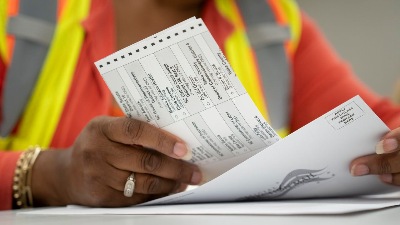 Absentee ballots are prepared to be mailed at the Wake County Board of Elections on September 17, in Raleigh, North Carolina.