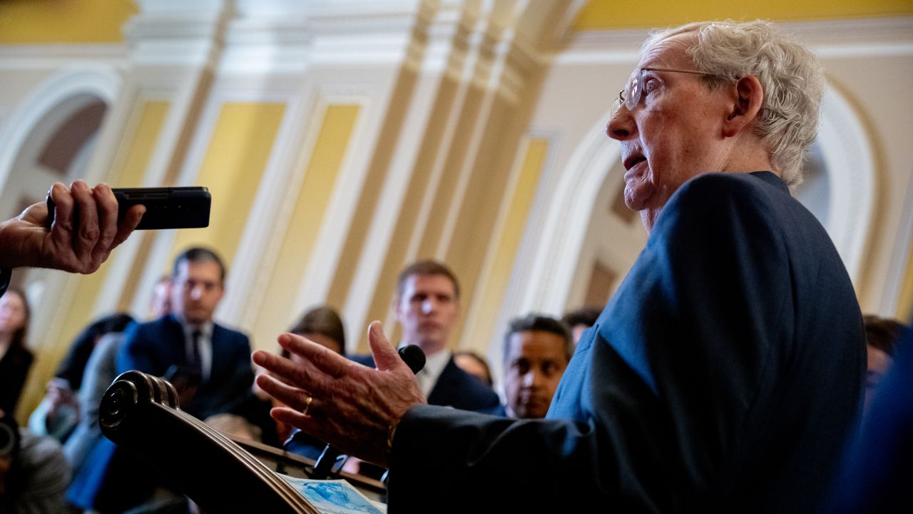 Senate Minority Leader Mitch McConnell speaks during a news conference following a Senate Republican party policy luncheon on Capitol Hill in Washington, DC, on September 17.