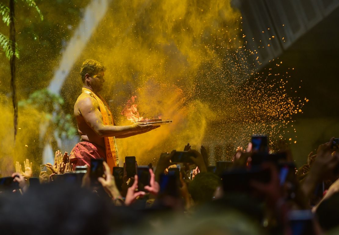 Crowds gather for rituals and celebrations during the Ganesh Chaturthi festival in Mumbai, India on September 17, 2024.