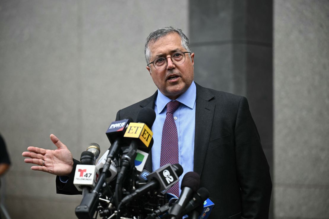 Marc Agnifilo, lawyer for Sean "Diddy" Combs, speaks outside federal court after Combs' arraignment hearing on September 17 in New York.