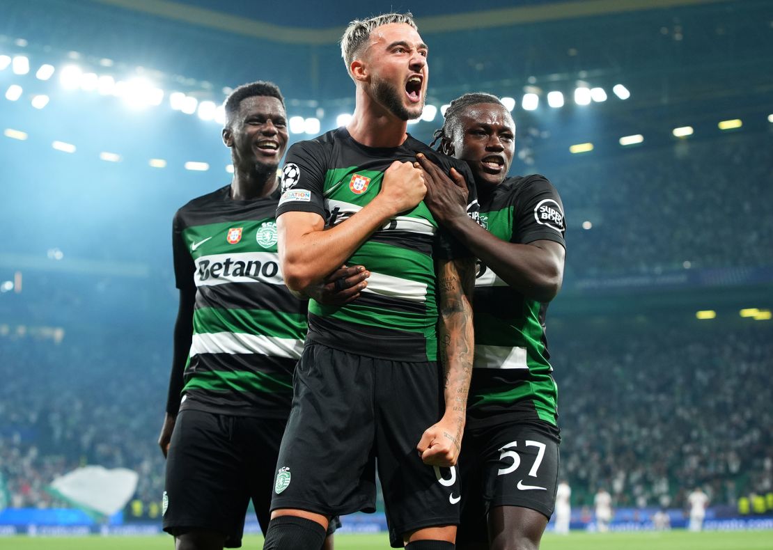 Debast (centre) scored a long-range shot for Sporting CP against Lille on Tuesday.