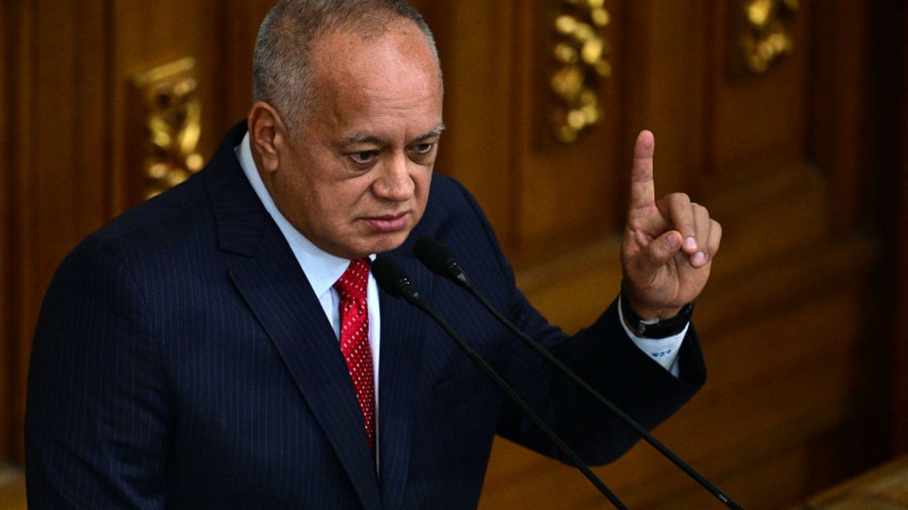 Venezuela's Interior Minister Diosdado Cabello speaks during a session at the National Assembly in Caracas on September 17, 2024. Venezuela said Tuesday it had arrested a fourth US citizen over what it claims was a plot to assassinate President Nicolas Maduro in the aftermath of elections the opposition claims he stole. (Photo by Federico PARRA / AFP) (Photo by FEDERICO PARRA/AFP via Getty Images)