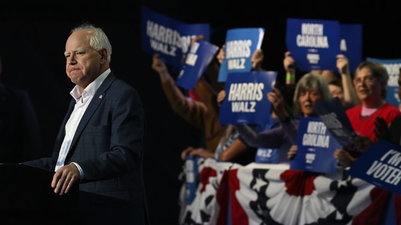 Minnesota Governor Tim Walz attends a rally in Asheville, North Carolina, on September 17.