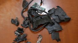 A photo taken on September 18, 2024, in Beirut's southern suburbs shows the remains of exploded pagers on display at an undisclosed location. Hundreds of pagers used by Hezbollah members exploded across Lebanon on September 17, killing at least nine people and wounding around 2,800 in blasts the Iran-backed militant group blamed on Israel.