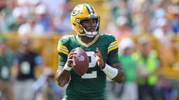 GREEN BAY, WISCONSIN - SEPTEMBER 15: Malik Willis #2 of the Green Bay Packers looks to pass during a game against the Indianapolis Colts at Lambeau Field on September 15, 2024 in Green Bay, Wisconsin.  The Packers defeated the Colts 16-10. (Photo by Stacy Revere/Getty Images)