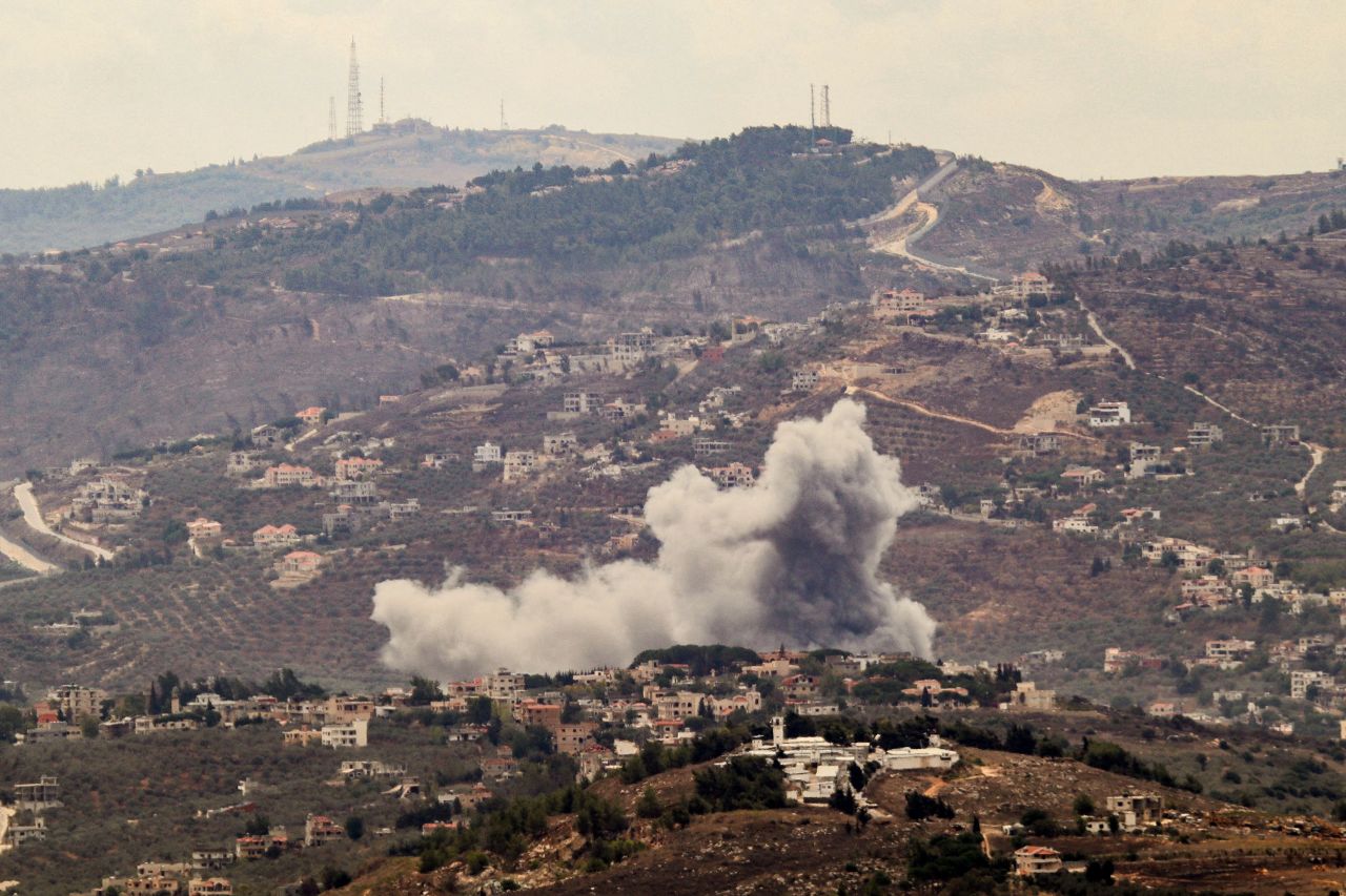 Smoke billows from the site of an Israeli airstrike on Kfar Kila, Lebanon, on September 20.