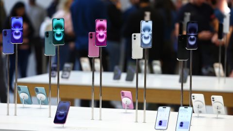 LONDON, ENGLAND - SEPTEMBER 20: Apple's Series 16 iPhones are seen on display at the Apple Store, Regent Street on September 20, 2024 in London, England. Following Apple's new product announcements, customers can pick up the new iPhone 16, 16 Plus, 16 Pro and 16 Pro Max, Apple Watch Series 10, AirPods 4, AirPods Pro 2 and AirPods Max from UK Apple Stores today. (Photo by Peter Nicholls/Getty Images)