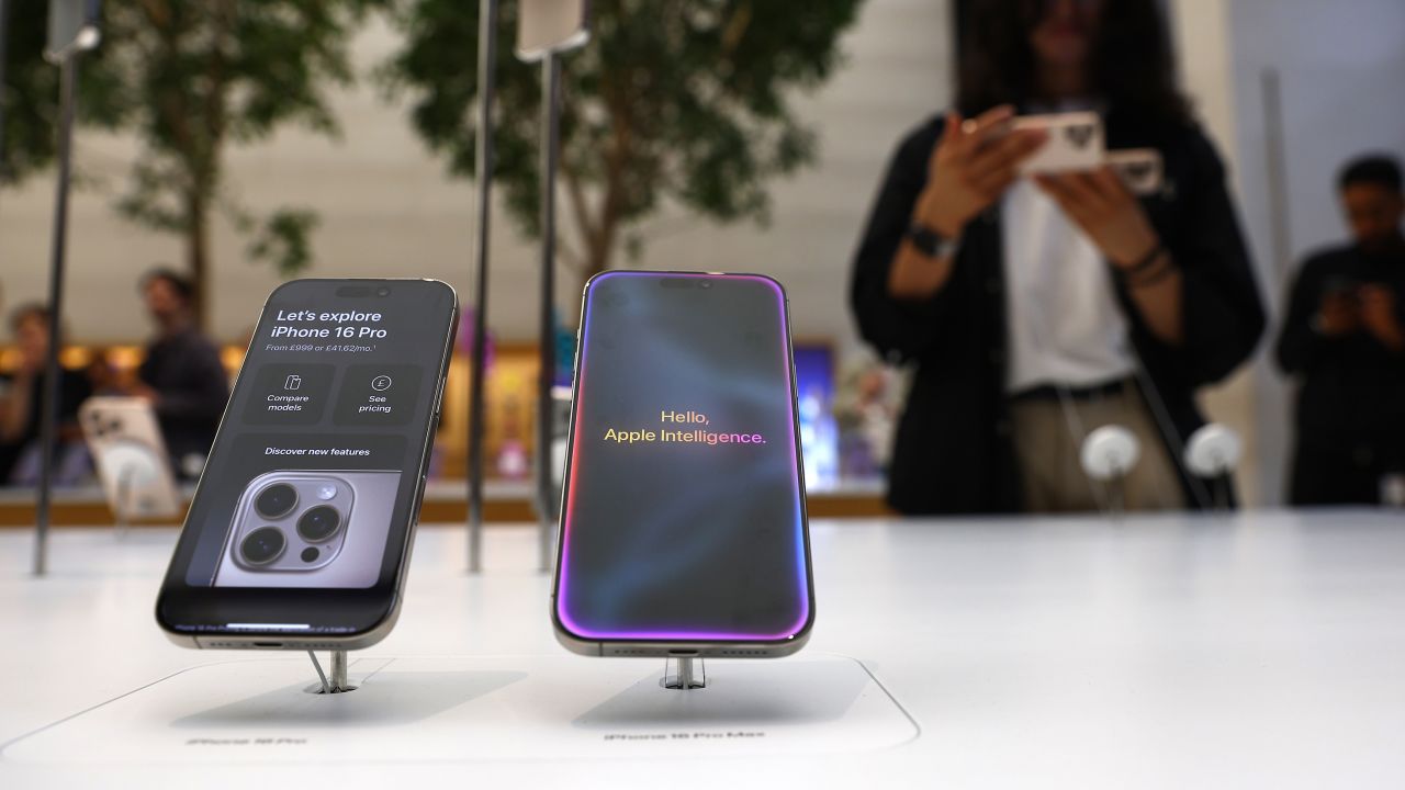 The newly released Apple iPhone 16 Pro and 16 Pro Max are seen on display at the Apple Store, Regent Street on September 20, 2024 in London, England.