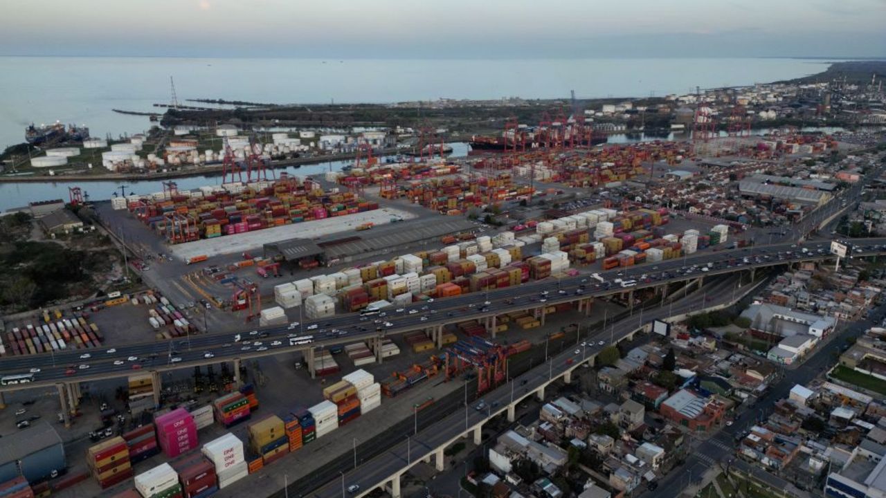 Aerial view of Dock Sud Port in Avellaneda, Buenos Aires province, Argentina, taken on September 20, 2024. (Photo by LUIS ROBAYO / AFP) (Photo by LUIS ROBAYO/AFP via Getty Images)