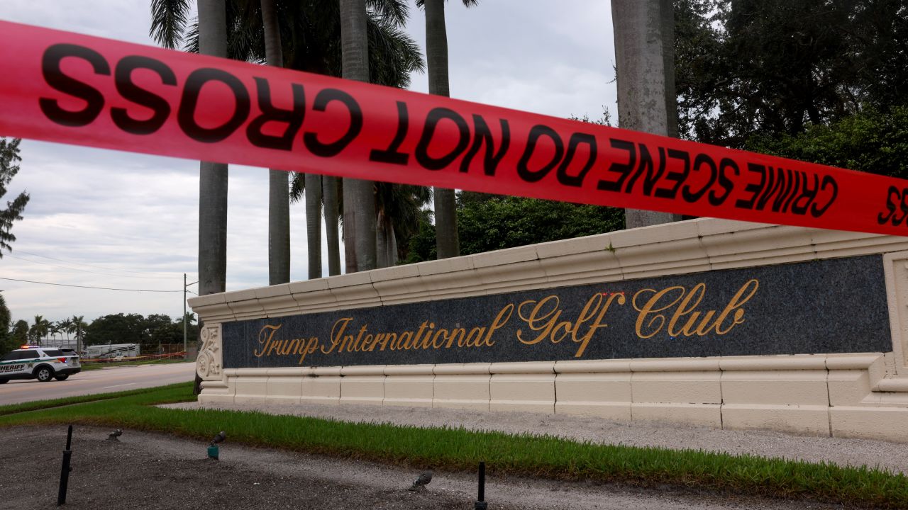 Crime scene tape marks off an area where law enforcement investigates the assassination attempt of former President Donald Trump at the Trump International Golf Club in West Palm Beach, Florida, on September 17.