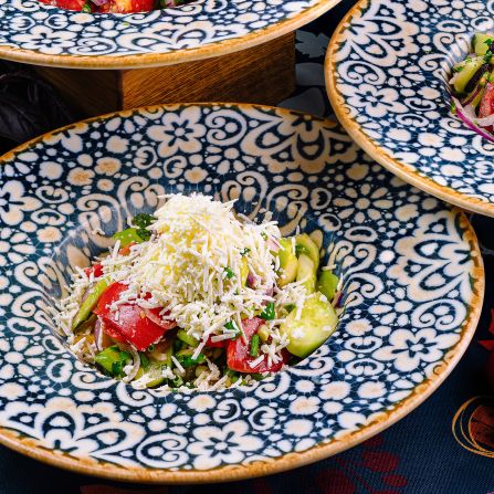 <strong>Shopska Salad (Bulgaria): </strong>A traditional Bulgarian dish with cucumbers, tomatoes and peppers topped by crumbly Sirene cheese is eaten throughout southeastern Europe.