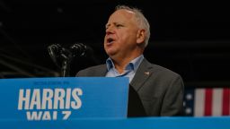 Minnesota Gov. Tim Walz speaks at a campaign rally in Bethlehem, Pennsylvania, on September 21, 2024.