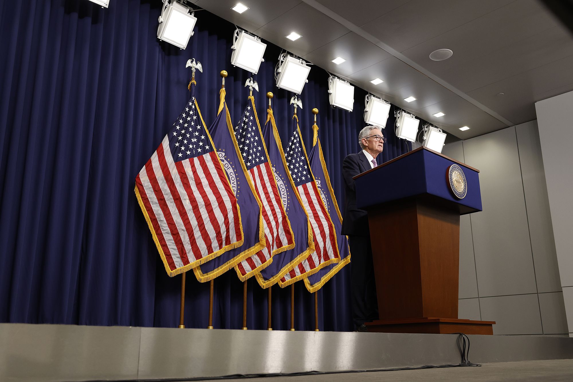 Federal Reserve Chair Jerome Powell speaks during a news conference on September 18 in Washington, DC.