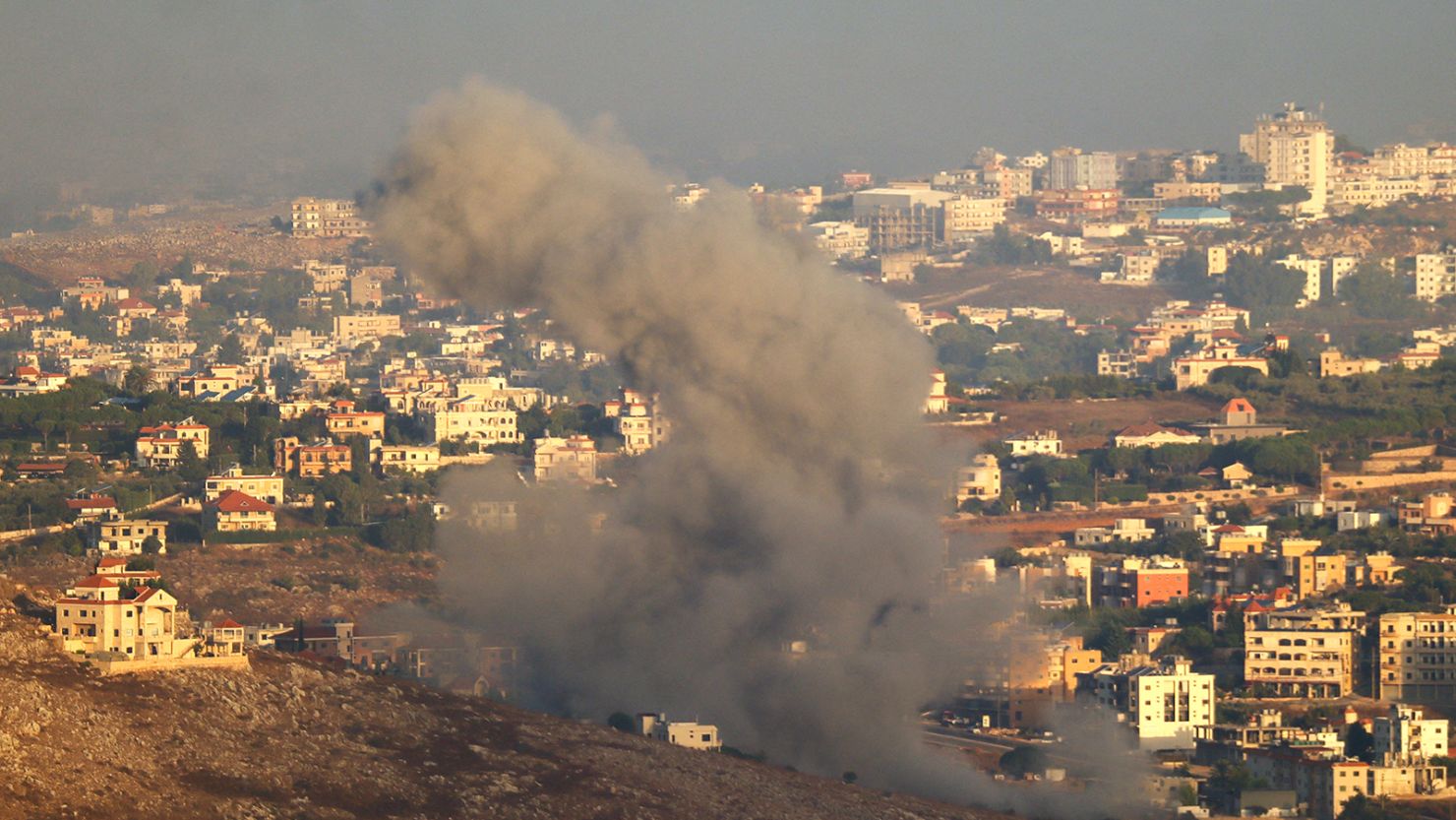 Smoke billows from the site of an Israeli airstrike on the outskirts of the southern village of Habbouch, Lebanon on September 23, 2024.