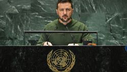 TOPSHOT - Ukrainian President Volodymyr Zelensky speaks during "Summit of the Future" on the sidelines of the UN General Assembly at the United Nations Headquarters in New York, September 23, 2024. (Photo by TIMOTHY A. CLARY / AFP) (Photo by TIMOTHY A. CLARY/AFP via Getty Images)